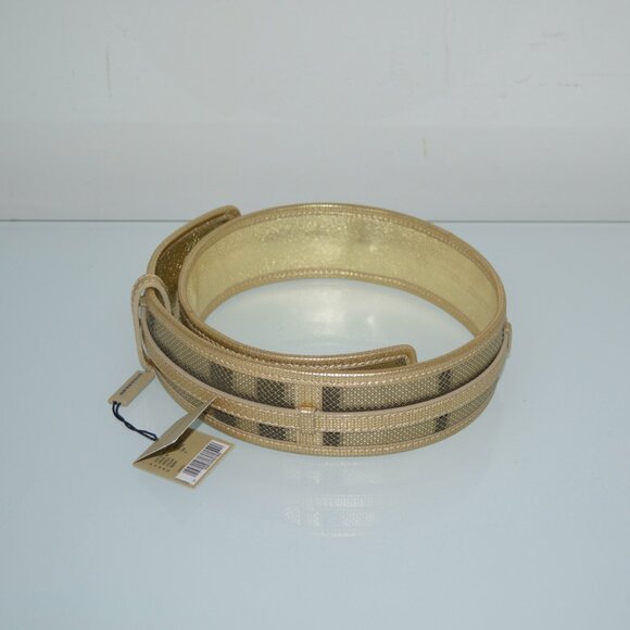 NWT BURBERRY METALLIC LIGHT GOLD WITH BURBERRY SIGNATURE CHECK - Picture 2 of 6
